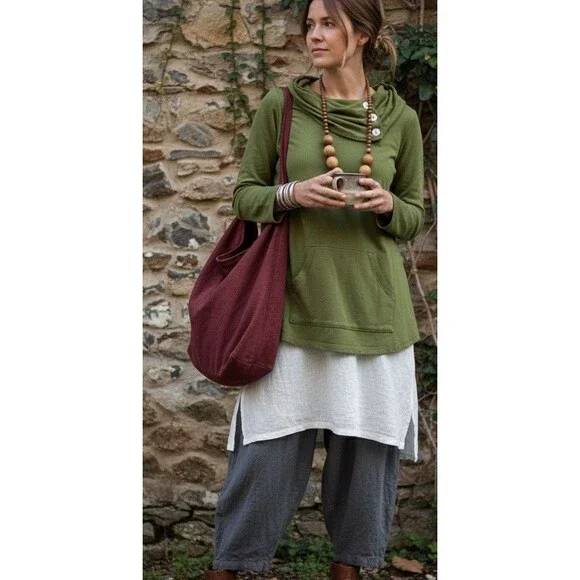 Soft Surroundings Womens Size XL Green Sweatshirt Tunic Top Boho Lagenlook - Picture 2 of 10